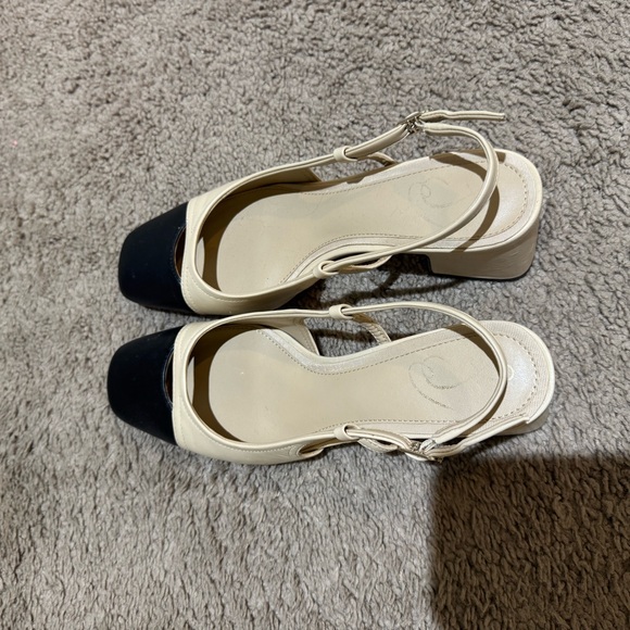 Elegant Women's Sam Edelman Black and Cream Slingback Heels - Picture 1 of 5